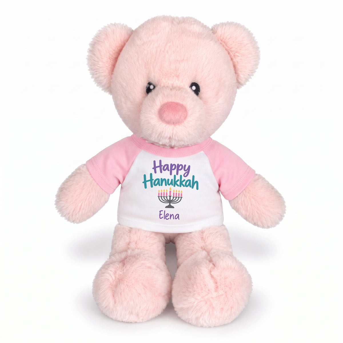 Personalized Hanukkah Teddy Bear - 11 Inch Pink Baby Kori Bear - Pink, Happy Hanukkah