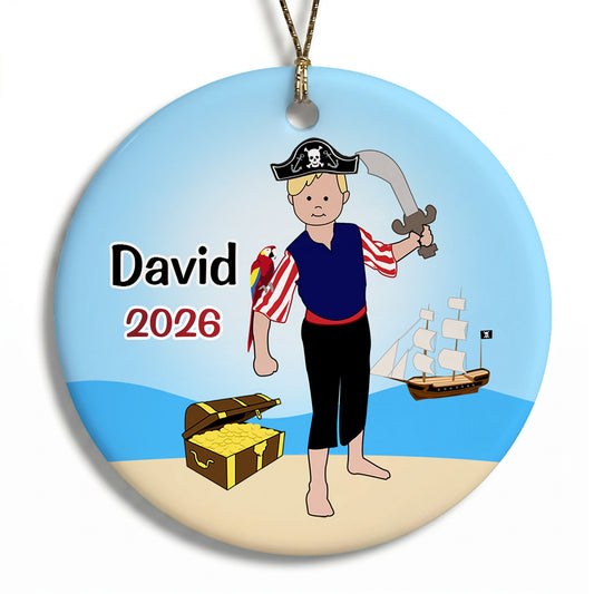 Pirate Personalized Christmas Ornament - Blonde Hair
