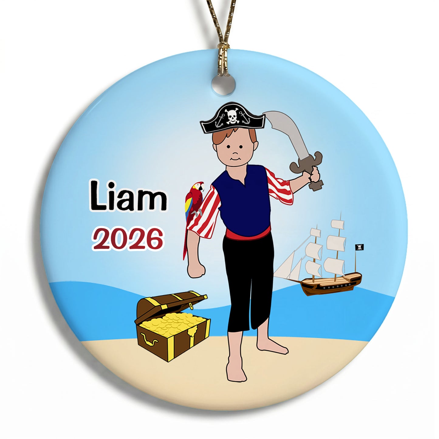 Pirate Personalized Christmas Ornament - Red Hair