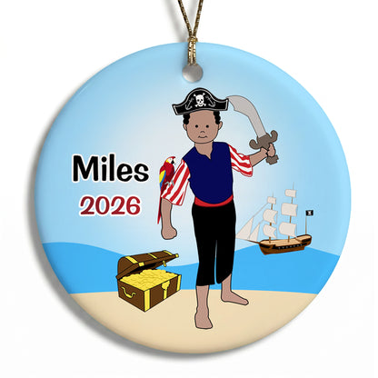 Pirate Personalized Christmas Ornament - Black / African American with Medium Skin