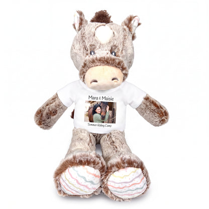 Personalized Stuffed Horse -  12 inch Promise Pony with Photo and/or Text - White Shirt
