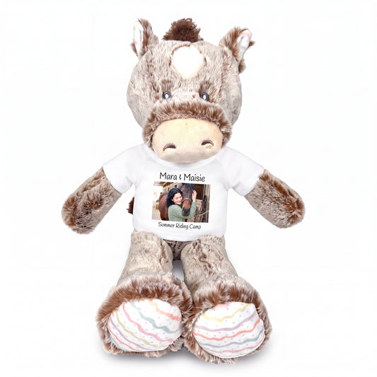 Personalized Stuffed Horse -  12 inch Promise Pony with Photo and/or Text - White Shirt