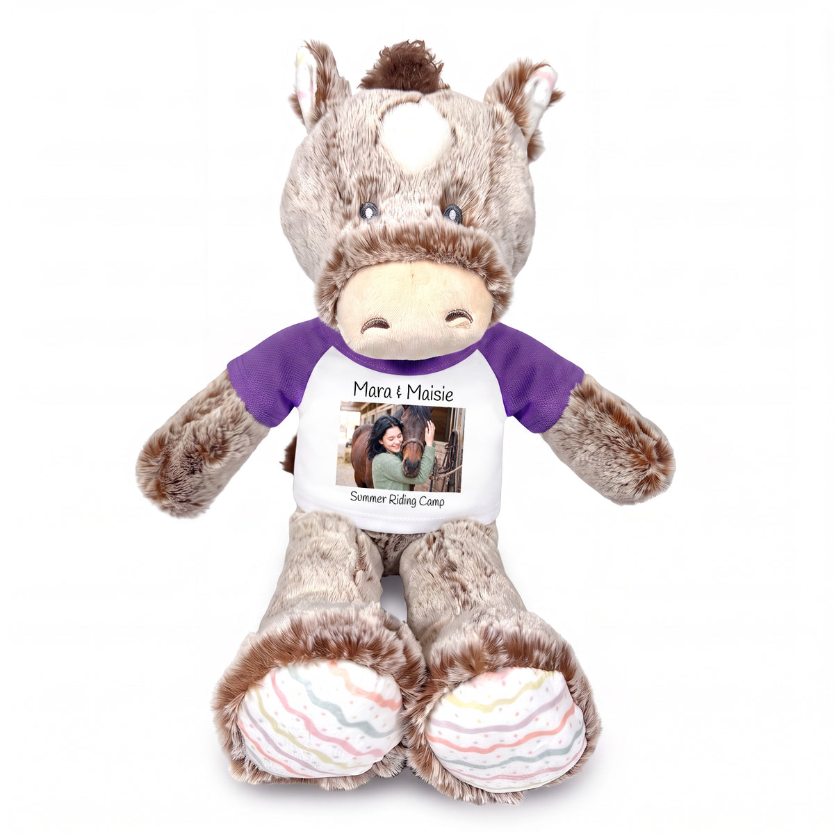 Personalized Stuffed Horse -  12 inch Promise Pony with Photo and/or Text - Purple Shirt