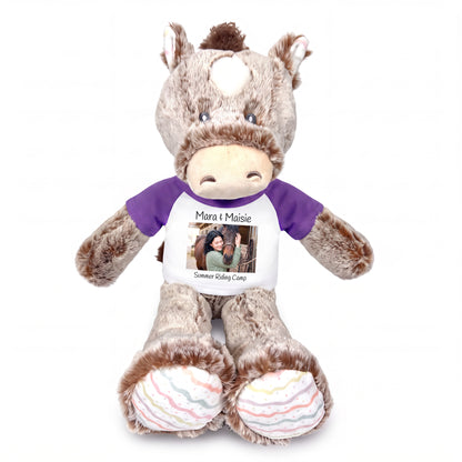Personalized Stuffed Horse -  12 inch Promise Pony with Photo and/or Text - Purple Shirt