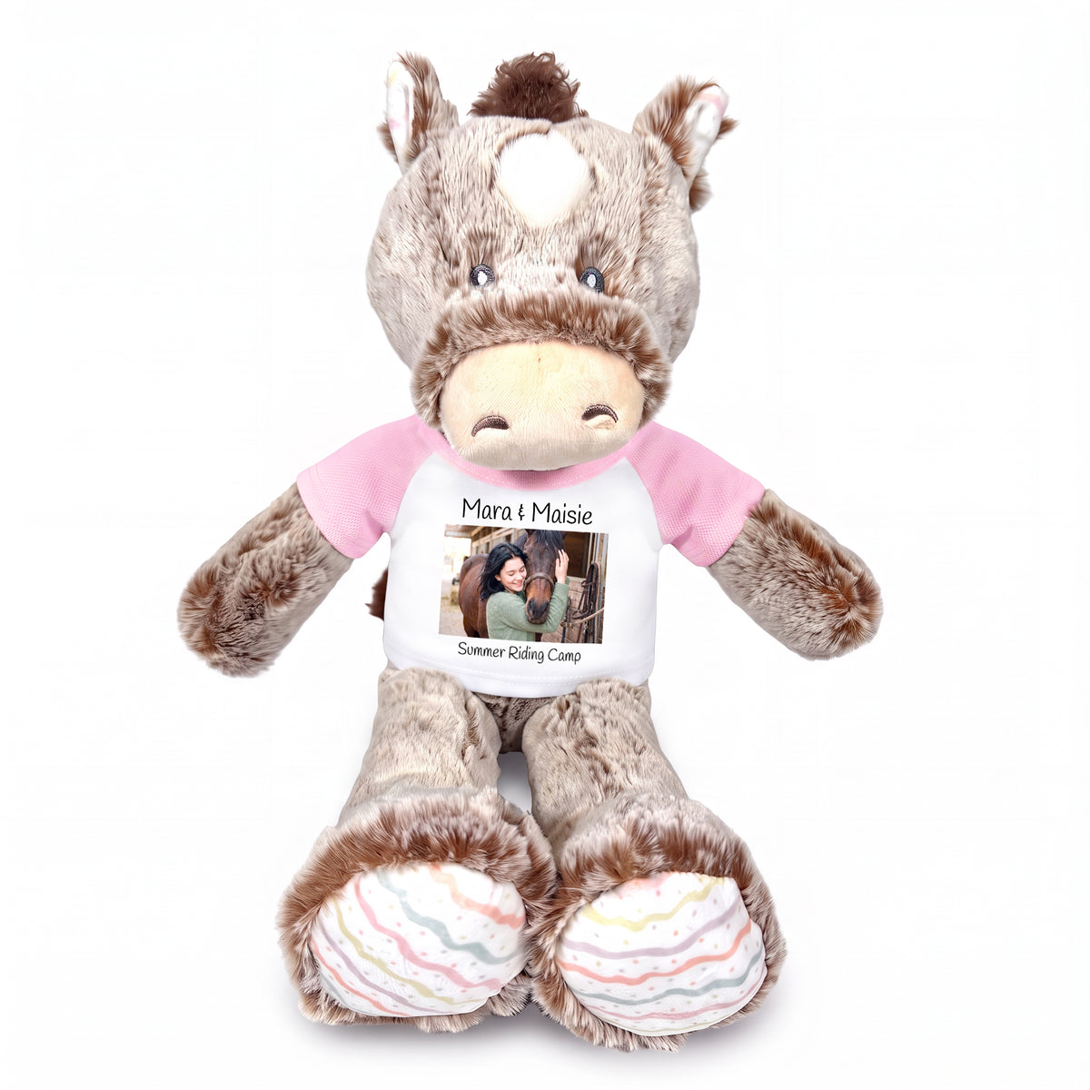 Personalized Stuffed Horse -  12 inch Promise Pony with Photo and/or Text - Pink Shirt
