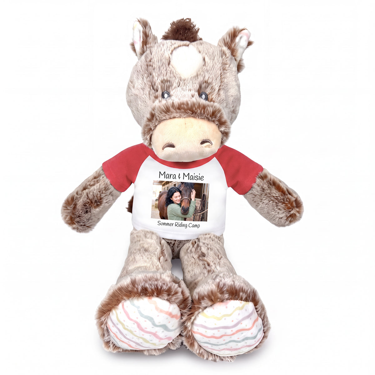 Personalized Stuffed Horse -  12 inch Promise Pony with Photo and/or Text - Red Shirt
