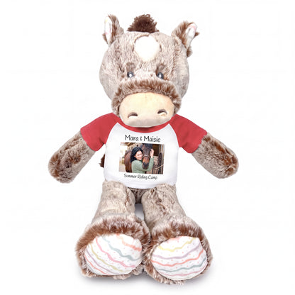 Personalized Stuffed Horse -  12 inch Promise Pony with Photo and/or Text - Red Shirt
