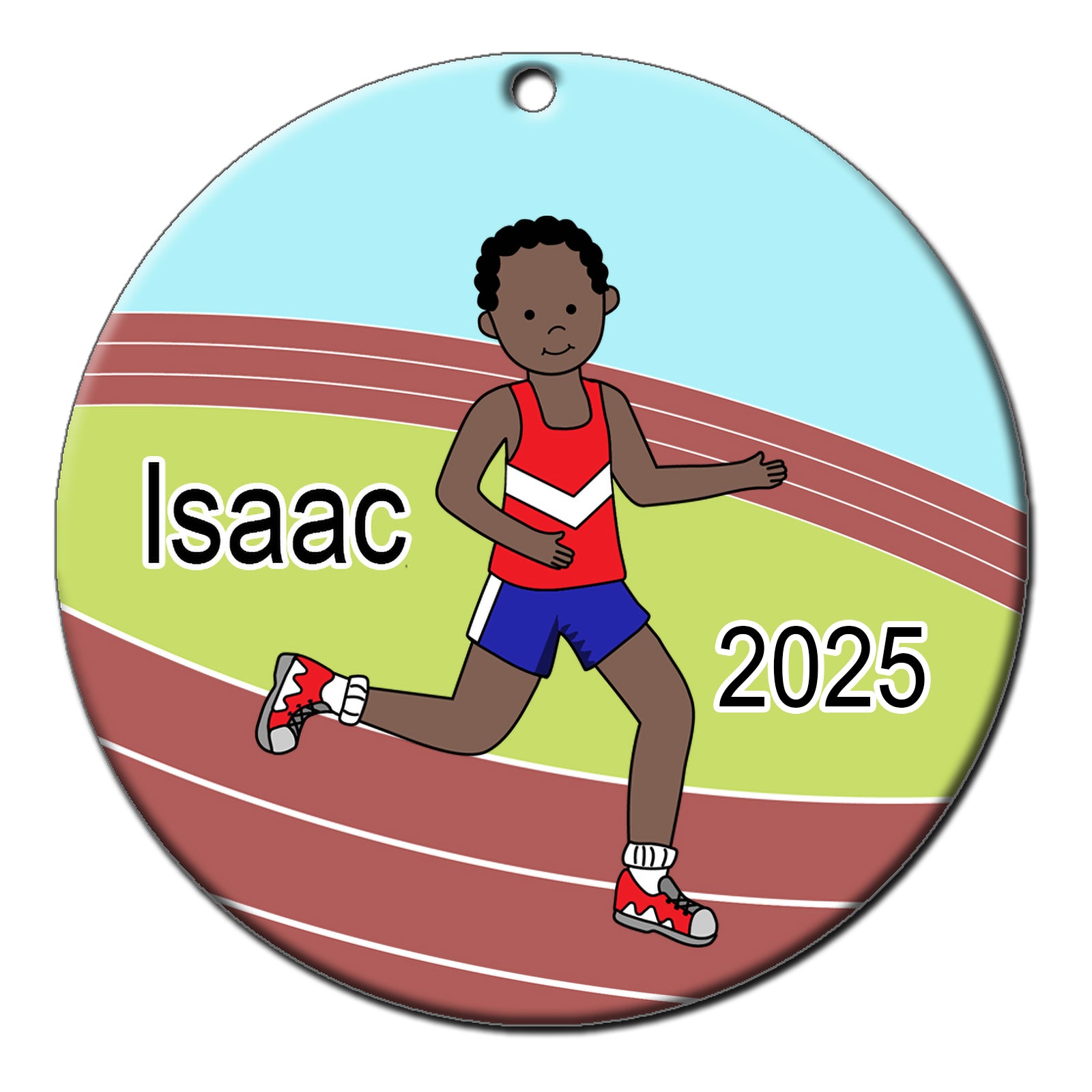 Running / Track Boy Personalized Christmas Ornament - Black, African American