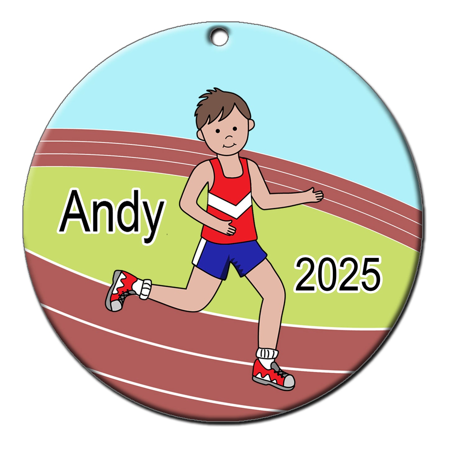 Running / Track Boy Personalized Christmas Ornament - Brown Hair