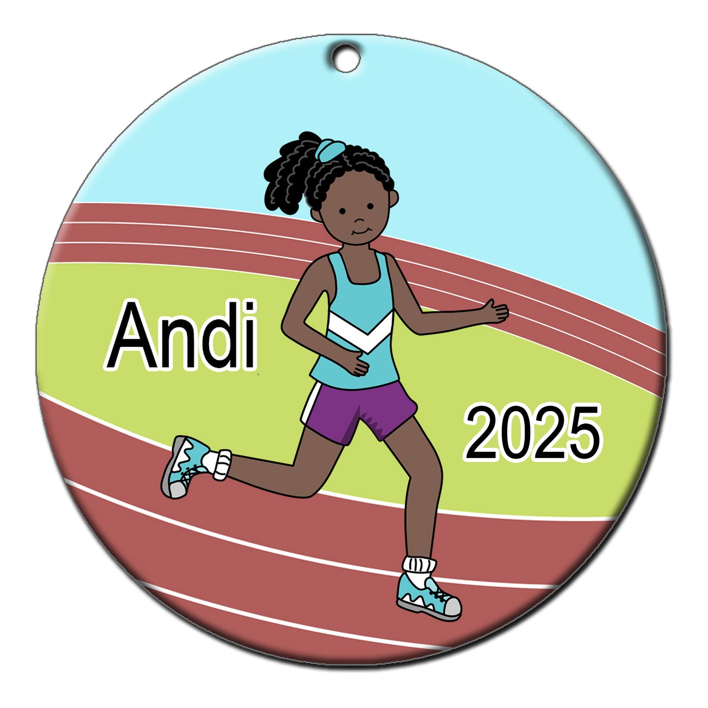 Running / Track Girl Personalized Christmas Ornament - Black, African American Girl