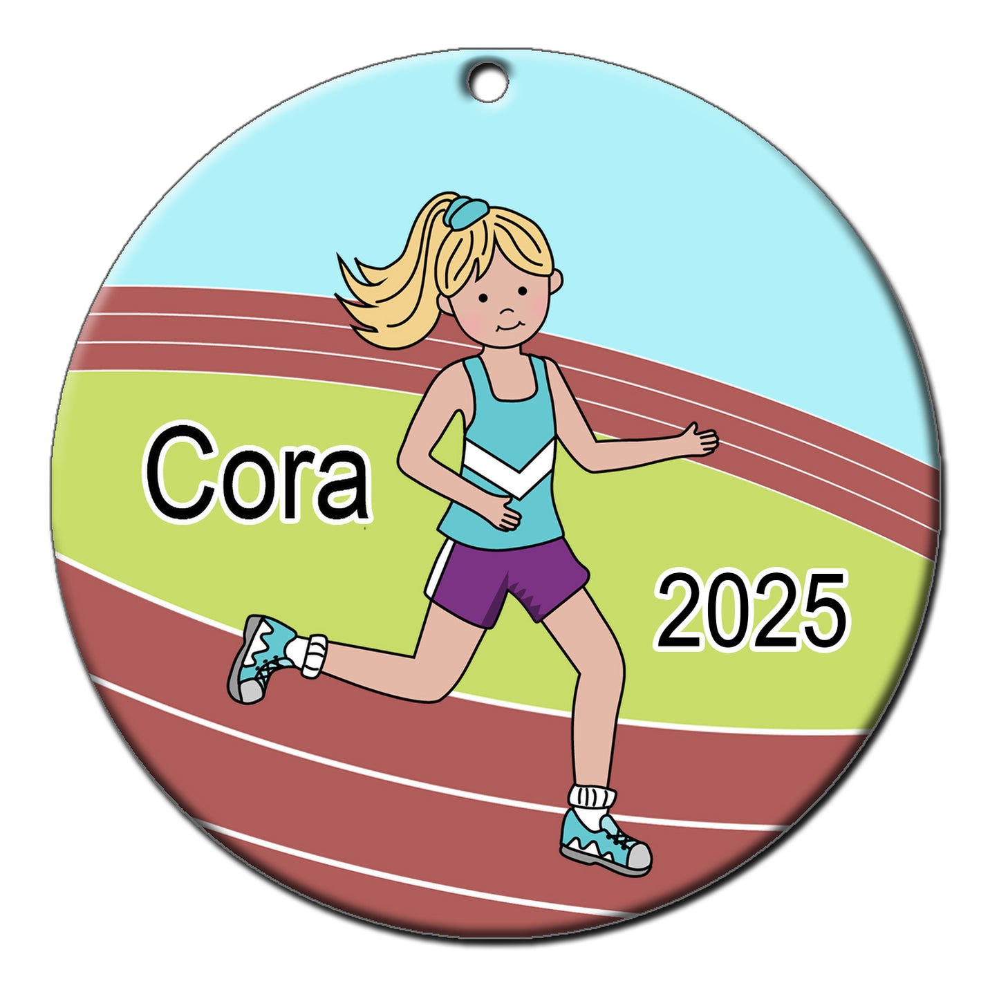Running / Track Girl Personalized Christmas Ornament - Blonde Hair