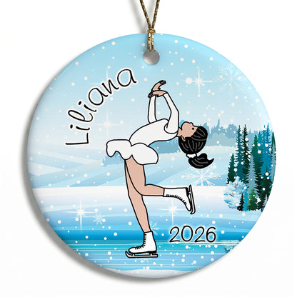 Ice Skating Christmas Ornament - Layback Spin - Black Hair