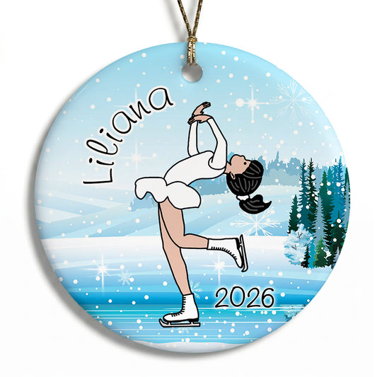 Ice Skating Christmas Ornament - Layback Spin - Black Hair