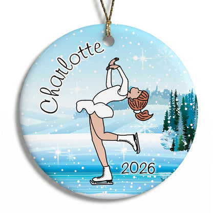 Ice Skating Christmas Ornament - Layback Spin - Red Hair