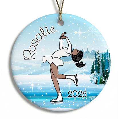 Ice Skating Christmas Ornament - Layback Spin - Medium Skin with Black Hair