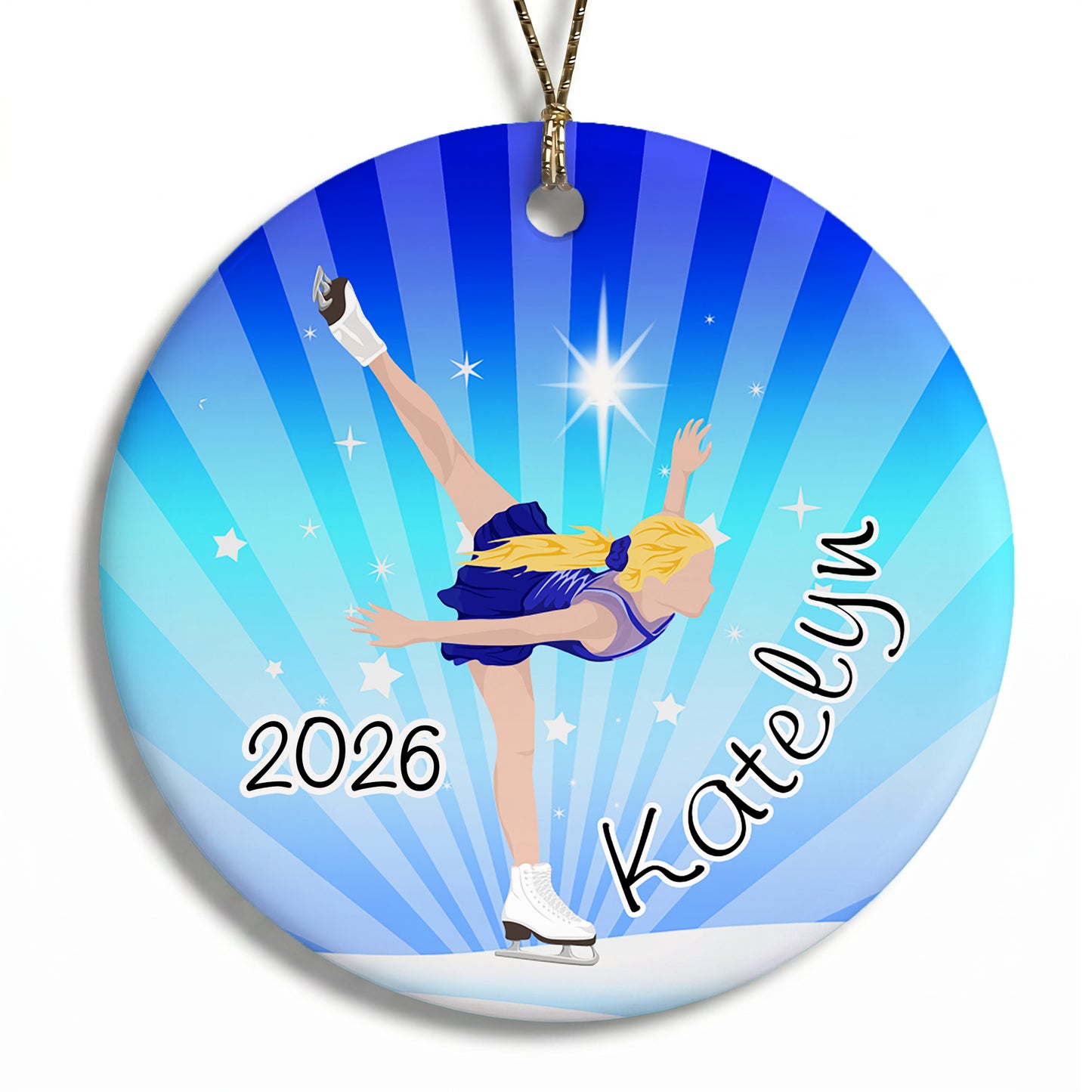 Ice Skating Dreams Personalized Christmas Ornament - Blonde Hair