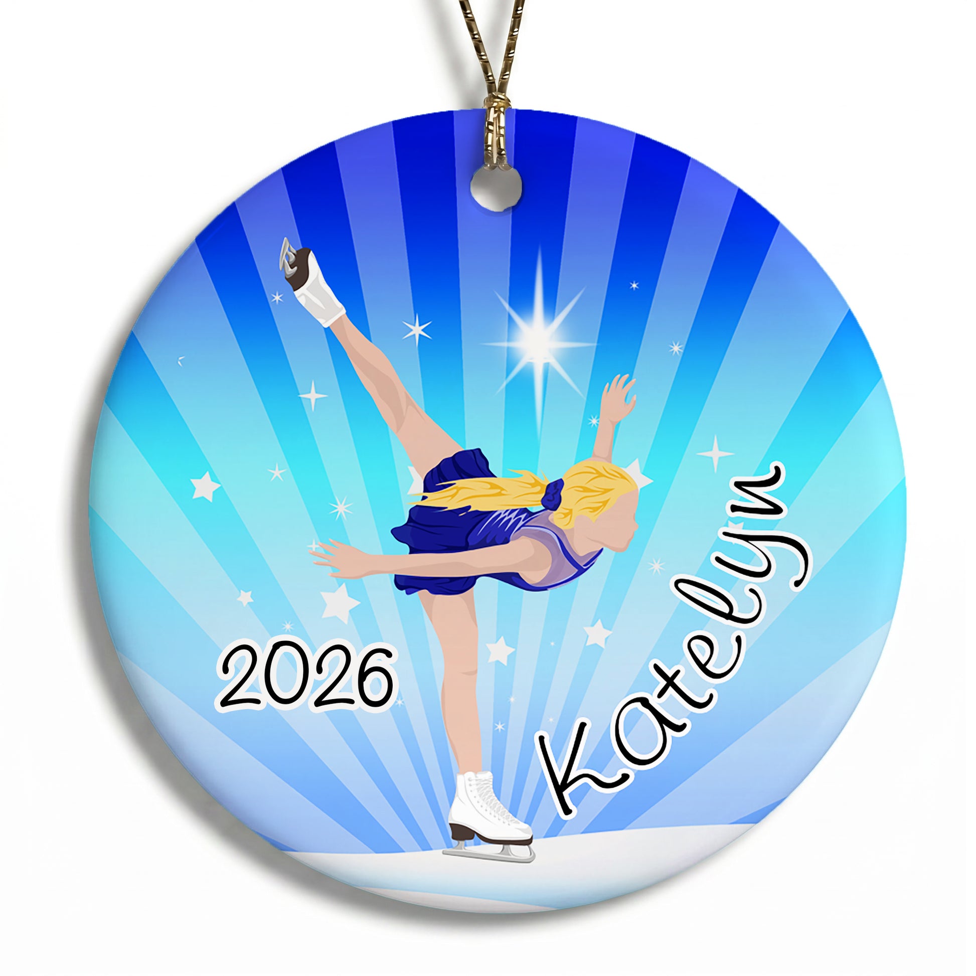 Ice Skating Dreams Personalized Christmas Ornament - Blonde Hair