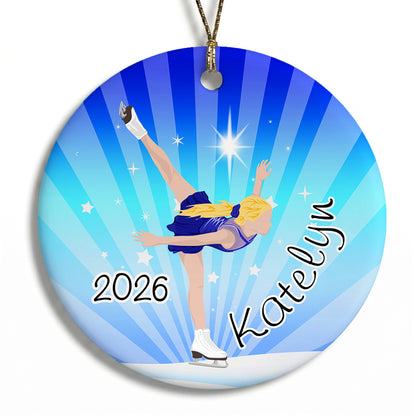 Ice Skating Dreams Personalized Christmas Ornament - Blonde Hair