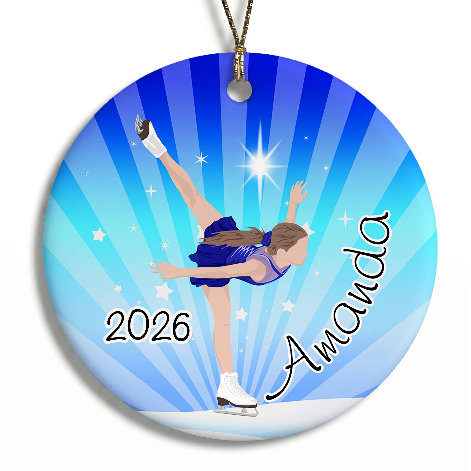 Ice Skating Dreams Personalized Christmas Ornament - Brown hair