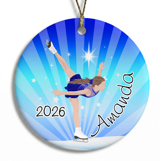 Ice Skating Dreams Personalized Christmas Ornament - Brown hair