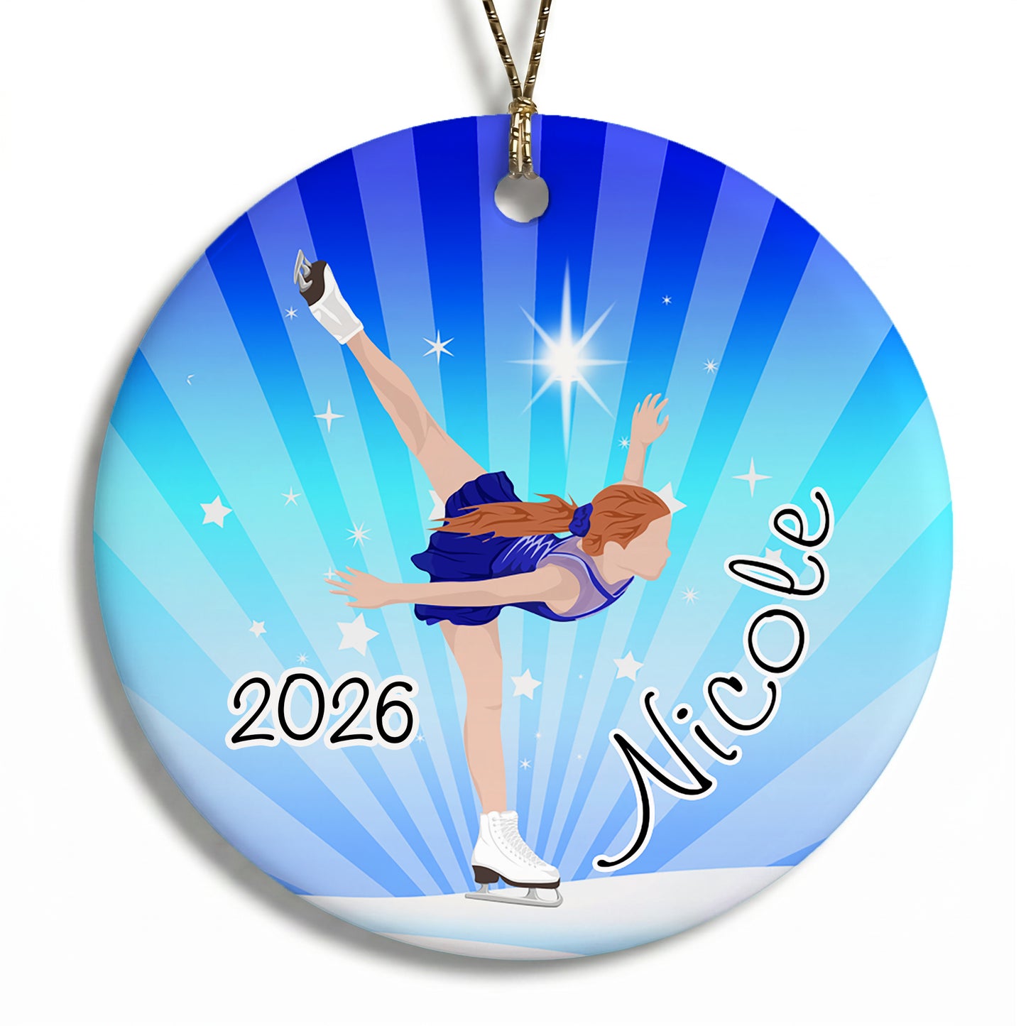 Ice Skating Dreams Personalized Christmas Ornament - Red Hair