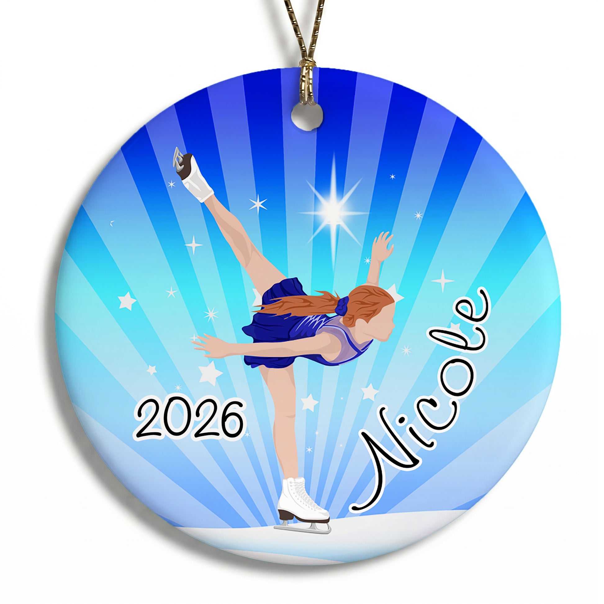 Ice Skating Dreams Personalized Christmas Ornament - Red Hair