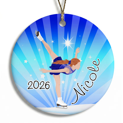 Ice Skating Dreams Personalized Christmas Ornament - Red Hair