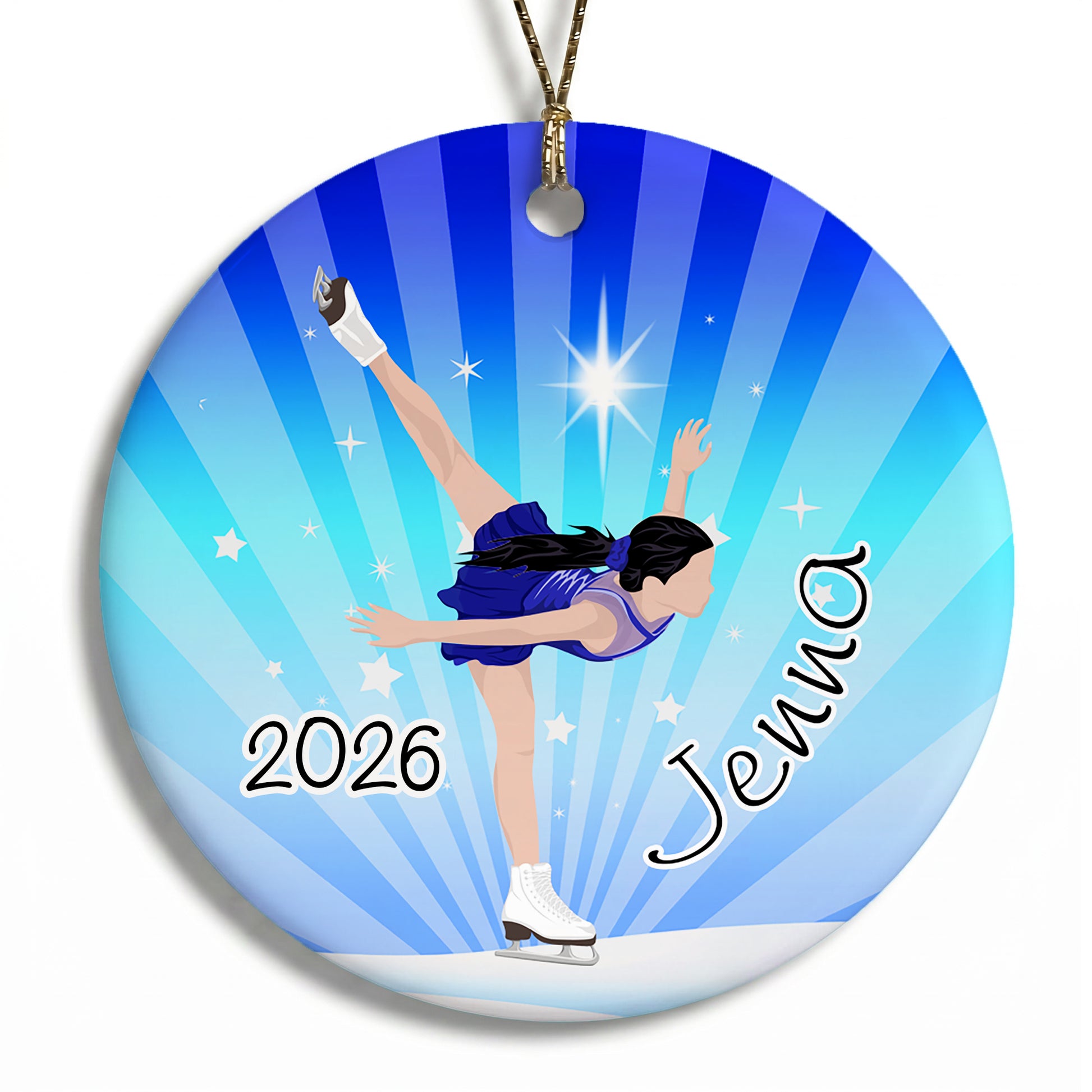 Ice Skating Dreams Personalized Christmas Ornament - Black Hair