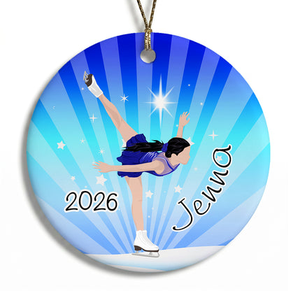 Ice Skating Dreams Personalized Christmas Ornament - Black Hair