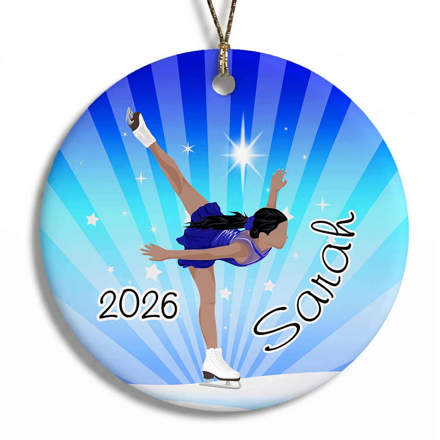 Ice Skating Dreams Personalized Christmas Ornament - Medium Skin with Black hair