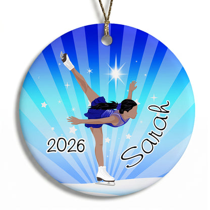 Ice Skating Dreams Personalized Christmas Ornament - Medium Skin with Black hair