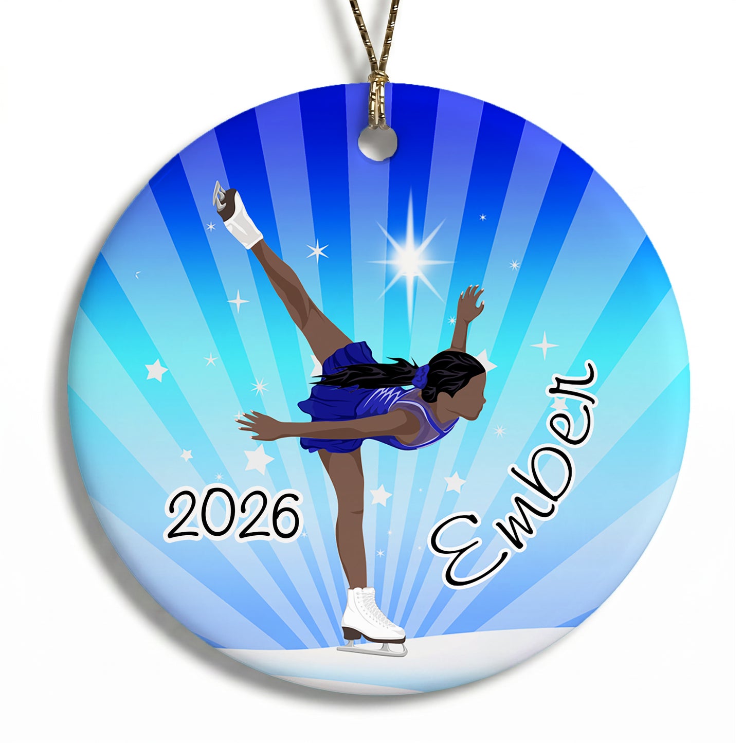 Ice Skating Dreams Personalized Christmas Ornament - Black / African American