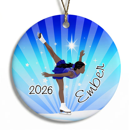 Ice Skating Dreams Personalized Christmas Ornament - Black / African American