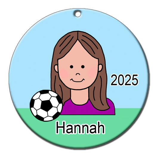 Soccer Kid Personalized Christmas Ornament - Girl