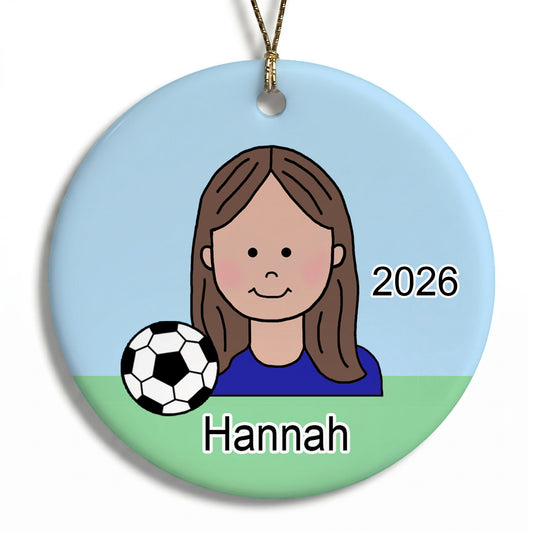 Soccer Kid Personalized Christmas Ornament - Girl