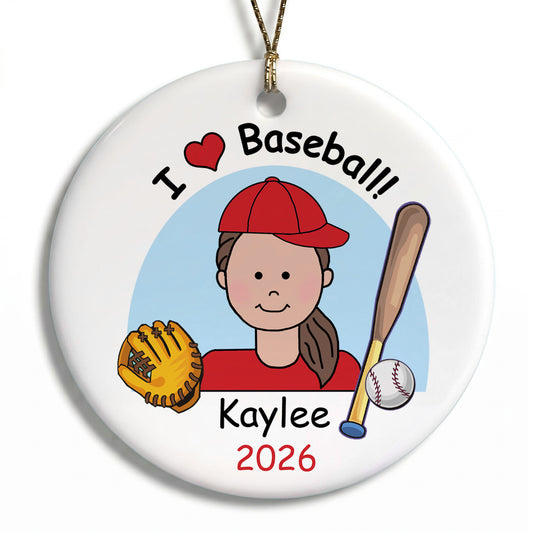 Baseball Kid Personalized Christmas Ornament - Girl