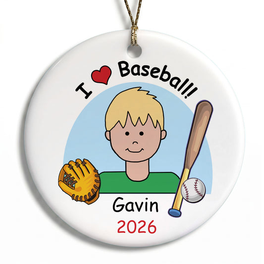Baseball Kid Personalized Christmas Ornament - Boy