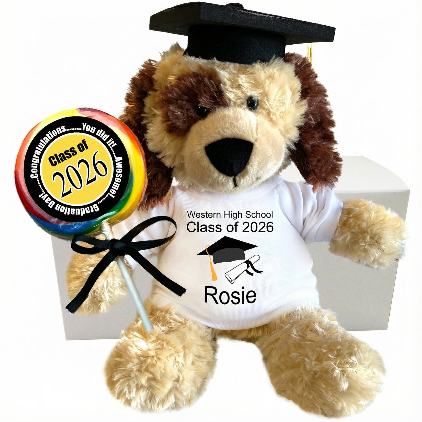 Graduation Dog Personalized Gift Set - 12" Plush Spotty Puppy, Class of 2026