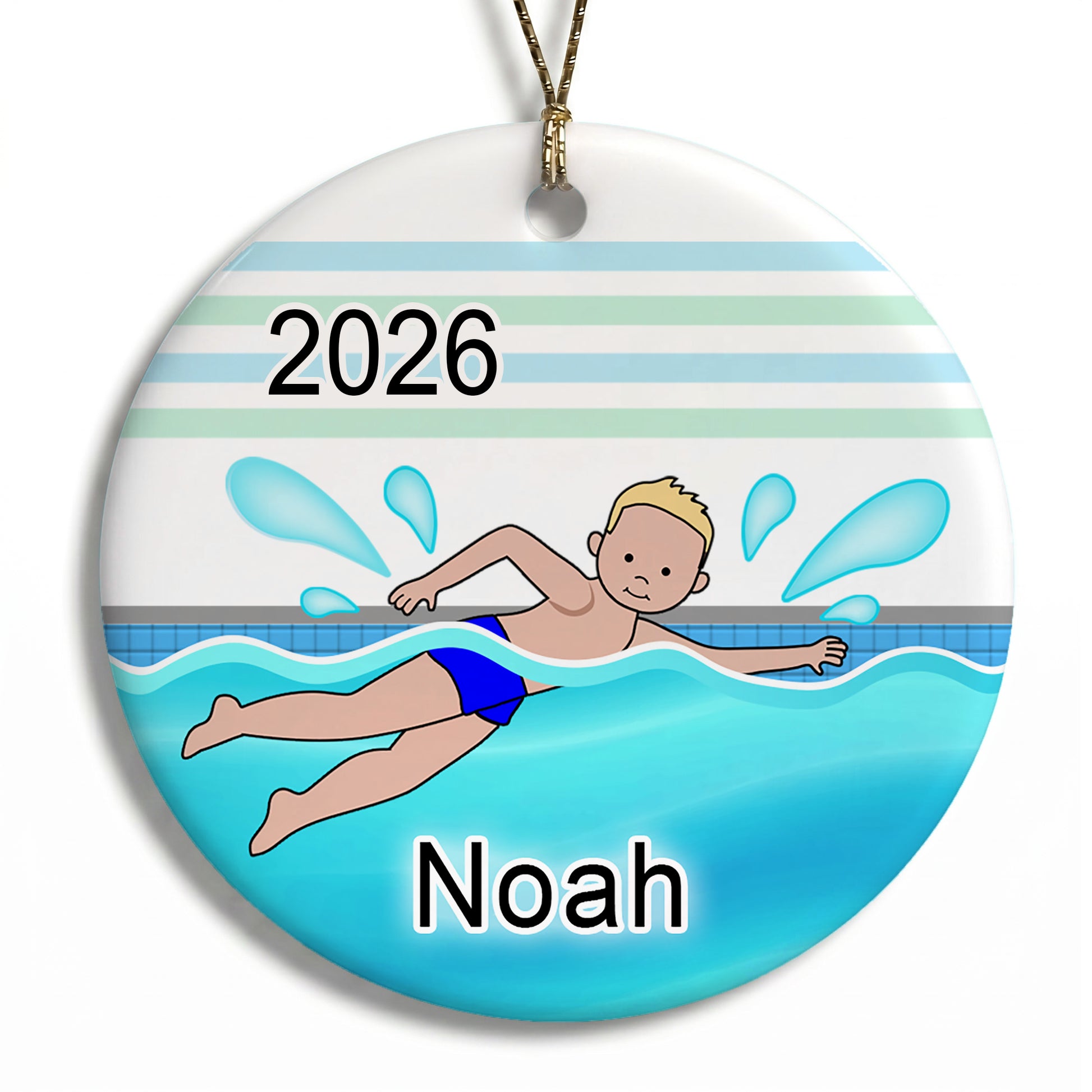 Personalized Swimming Boy Christmas Ornament - Blonde Hair
