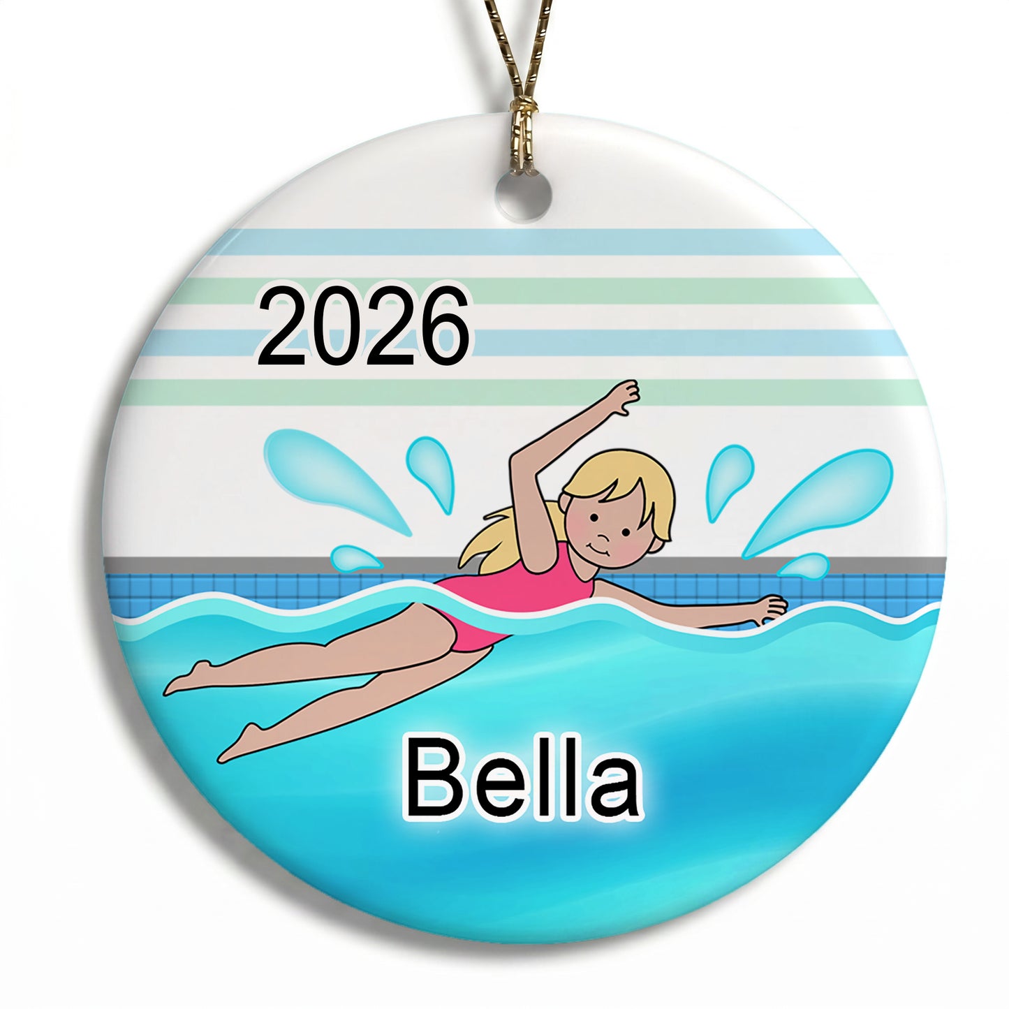 Personalized Swimming Girl Christmas Ornament - Blonde Hair