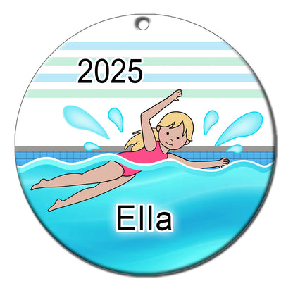 Swimming Girl Personalized Christmas Ornament