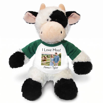 Personalized Stuffed Cow - 12 inch Tubbie Wubbie Cow with Photo and/or Text - Green Shirt