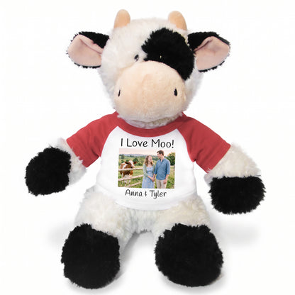 Personalized Stuffed Cow - 12 inch Tubbie Wubbie Cow with Photo and/or Text - Red Shirt