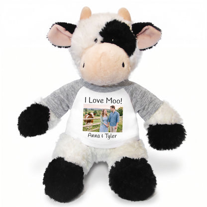 Personalized Stuffed Cow - 12 inch Tubbie Wubbie Cow with Photo and/or Text - Grey Shirt