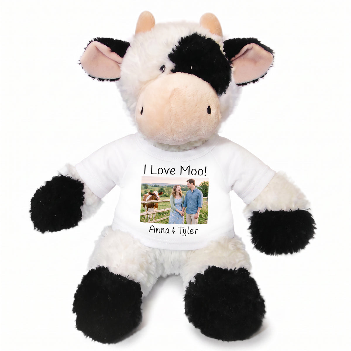 Personalized Stuffed Cow - 12 inch Tubbie Wubbie Cow with Photo and/or Text - White Shirt