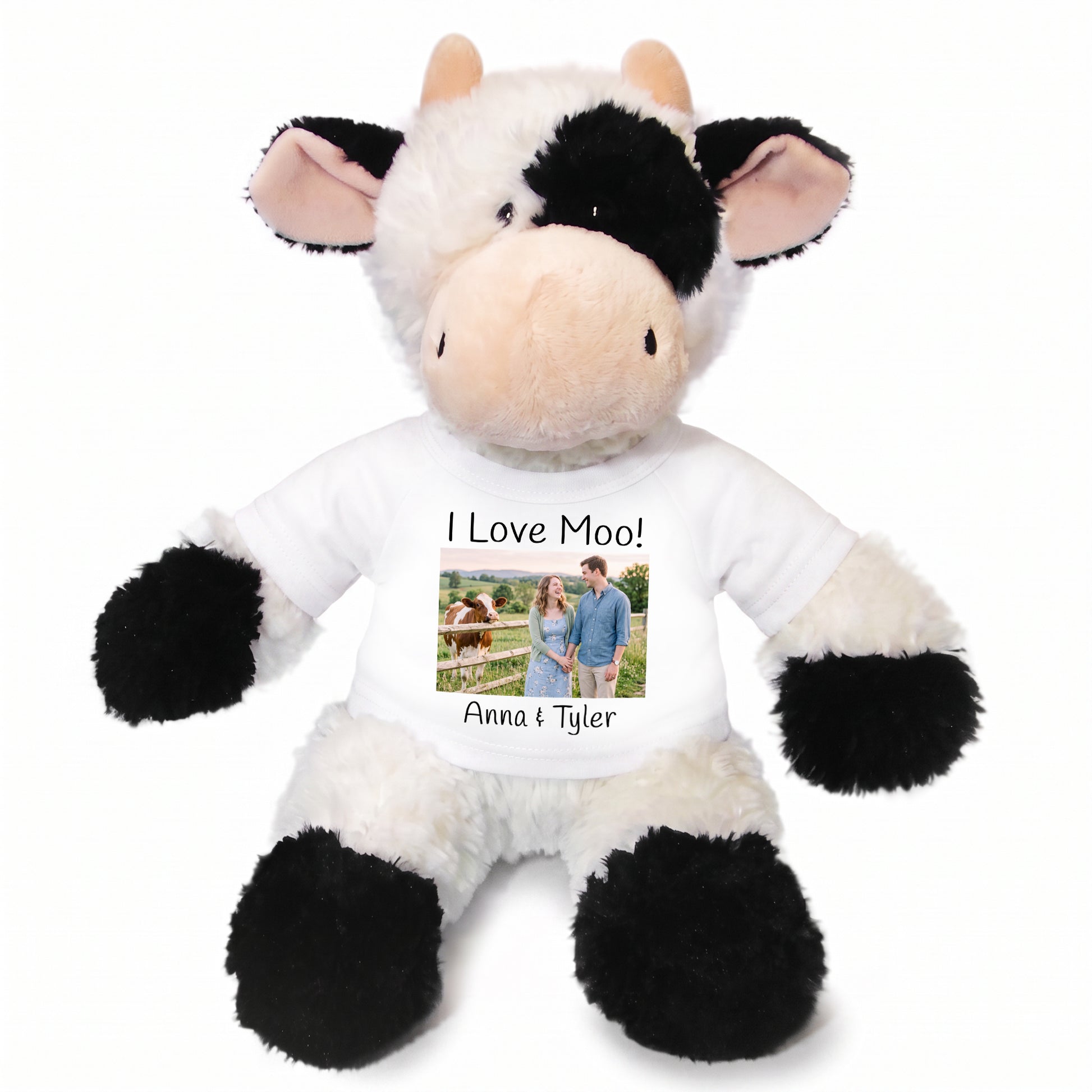 Personalized Stuffed Cow - 12 inch Tubbie Wubbie Cow with Photo and/or Text - White Shirt