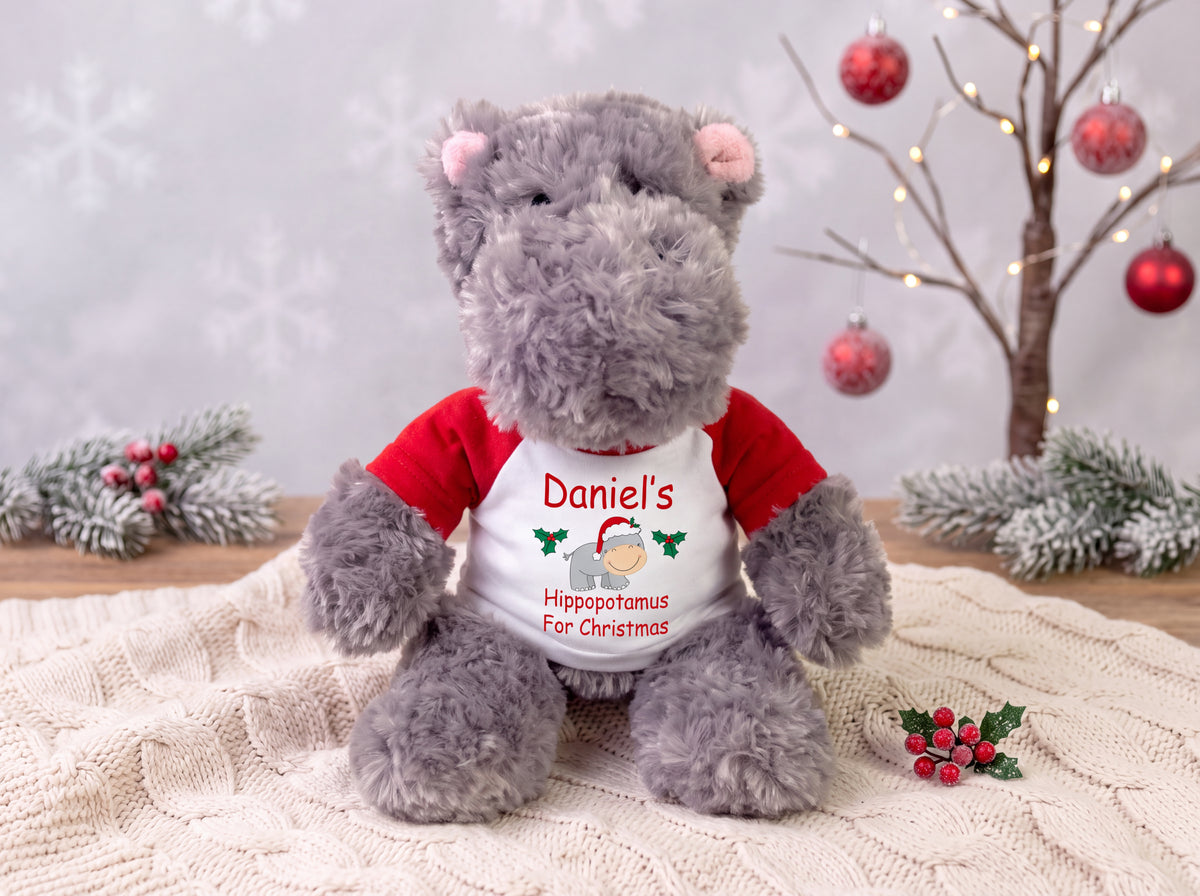 Hippopotamus For Christmas - 12" Personalized Plush Hippo (no hat) - Custom Christmas Gift