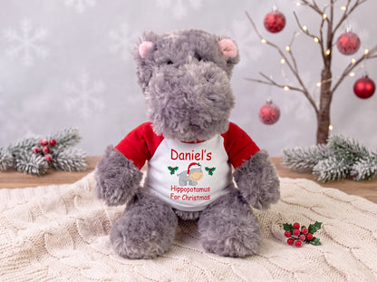 Hippopotamus For Christmas - 12" Personalized Plush Hippo (no hat) - Custom Christmas Gift