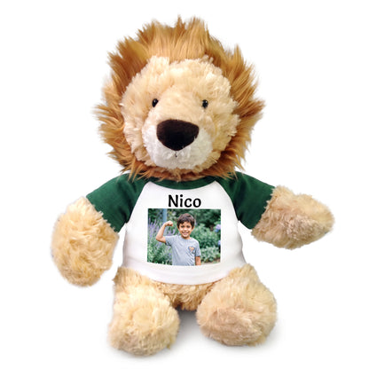 Personalized Stuffed Lion - 12 inch Tubbie Wubbie Lion with Photo and/or Text - Green Shirt