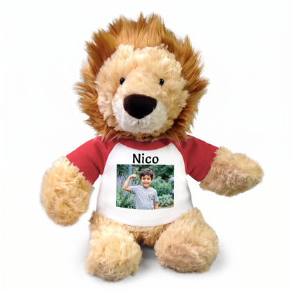 Personalized Stuffed Lion - 12 inch Tubbie Wubbie Lion with Photo and/or Text - Red Shirt